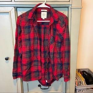 American Eagle Red & Black Plaid Button Up